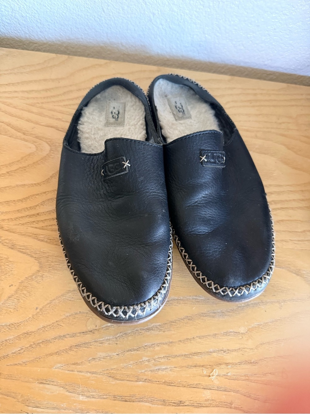 UGG Men’s Black Leather Slip-On Moccasin Slippers